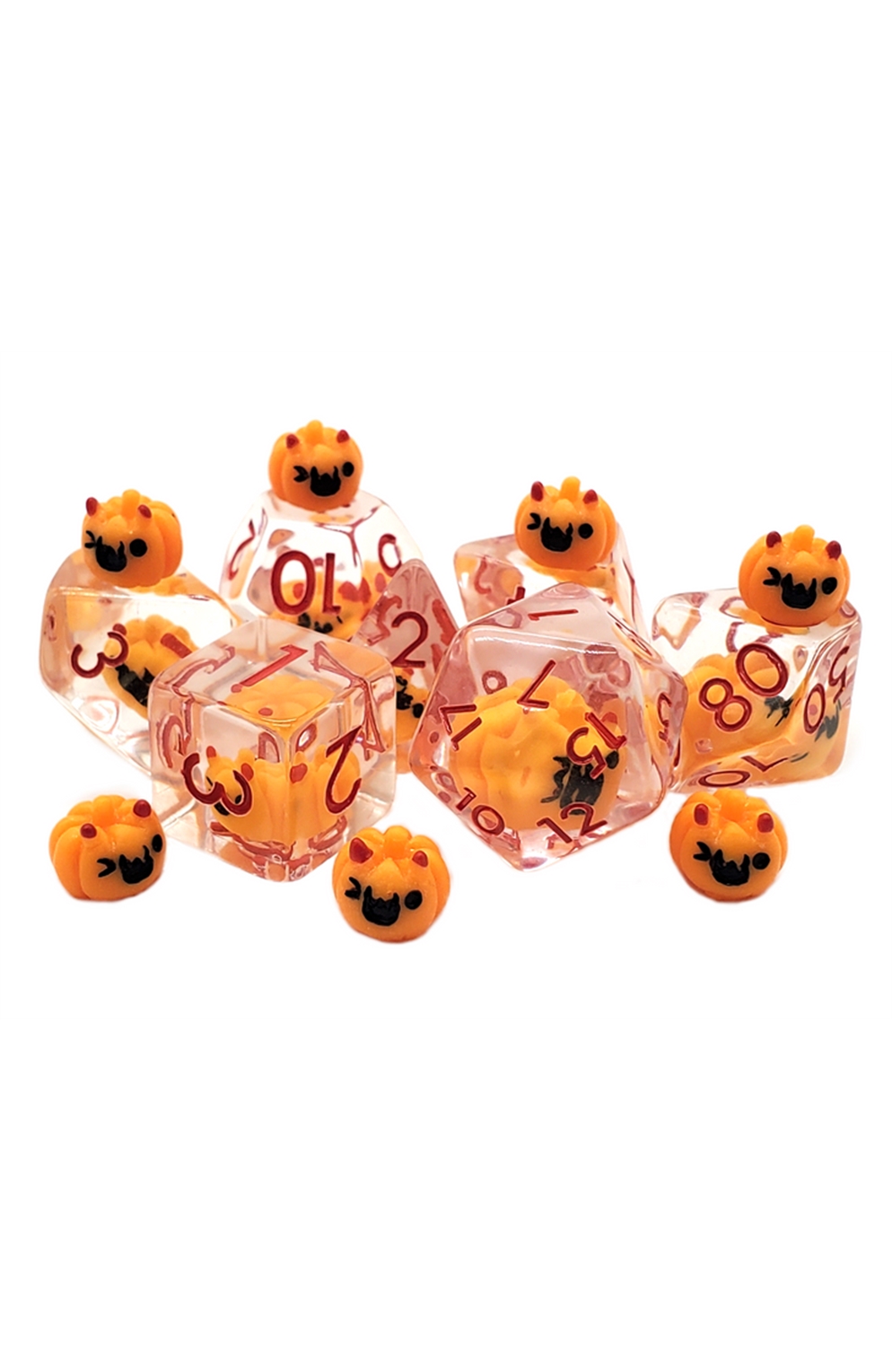 Old School 7 Piece Dnd Rpg Dice Set Infused Jack-O-Lantern