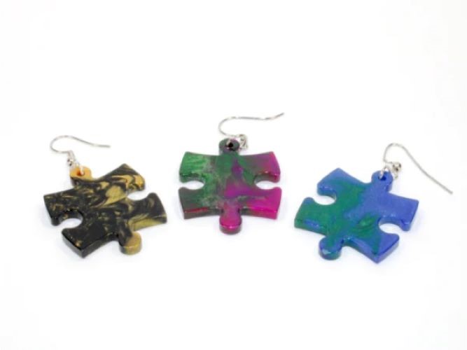 Chessex Earrings Marble Puzzle Piece Pair