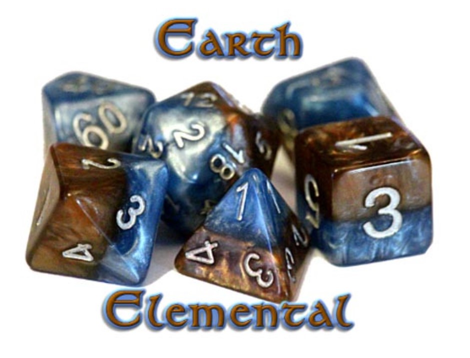 Gate Keeper Games Halfsies Dice: 7-Die Set "Earth Elemental" (Cerulean Blue & Terran Brown)