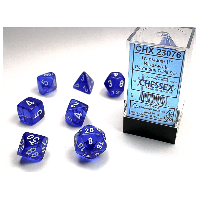 Chessex Translucent Polyhedral Blue/White 7-Die Set