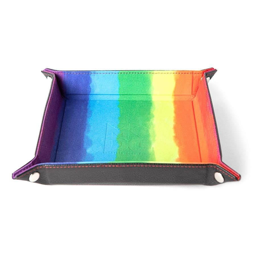 Velvet Folding Dice Tray With Leather Backing: 10' X 10' Watercolor Rainbow