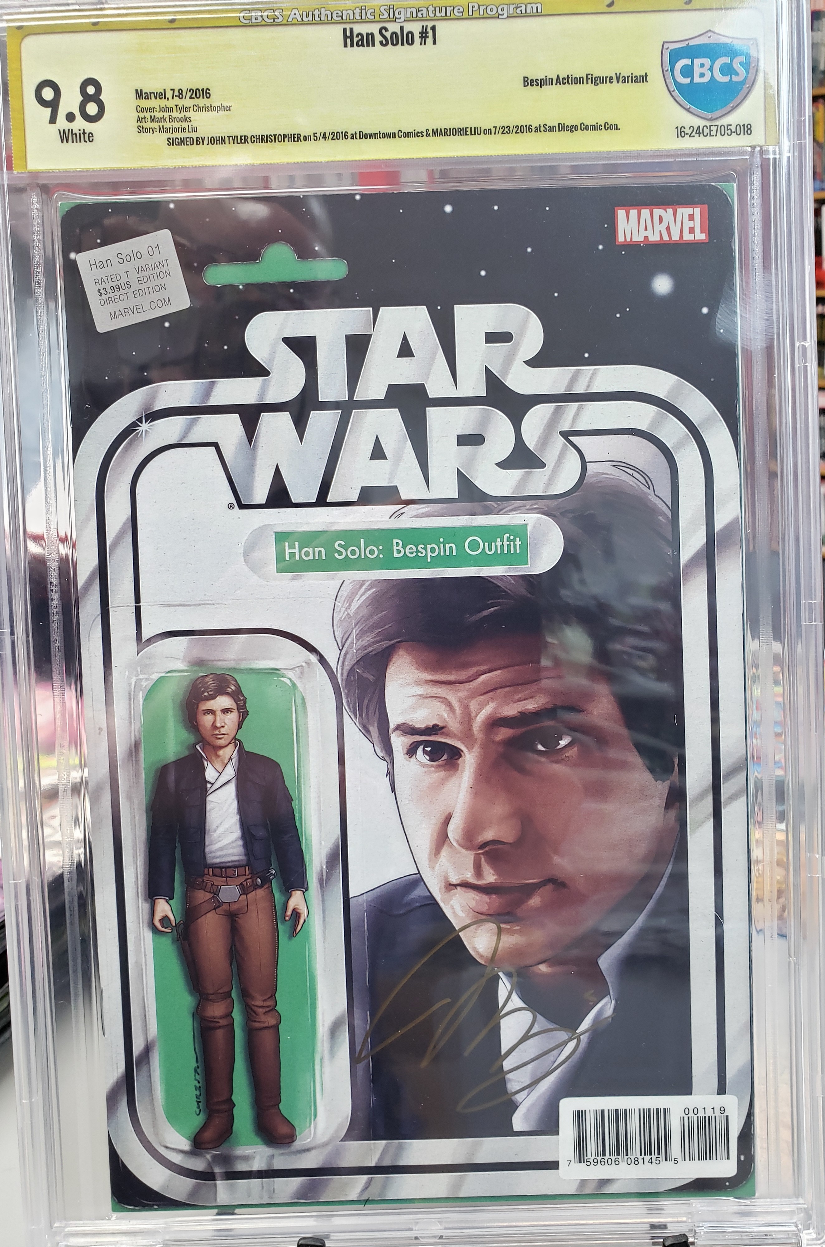 Han Solo #1 Bespin Action Figure Cover 9.8 Cbcs Signed By Jtc/Marjoire Liu