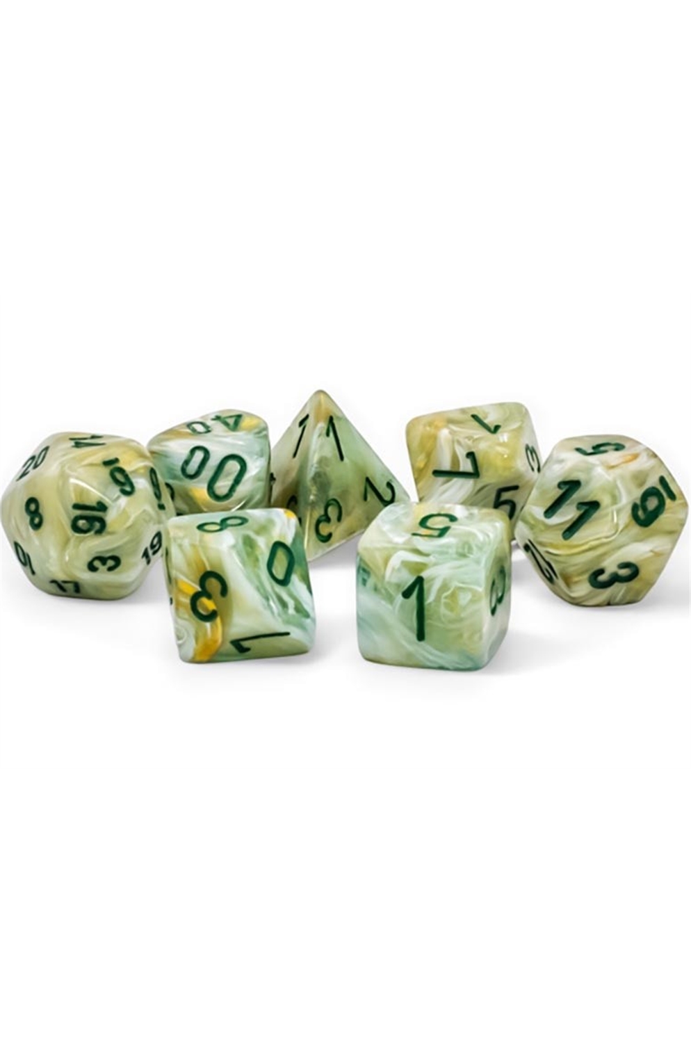 Chessex Mega-Hedral Dice: Marble Green With Dark Green 7-Dice Set