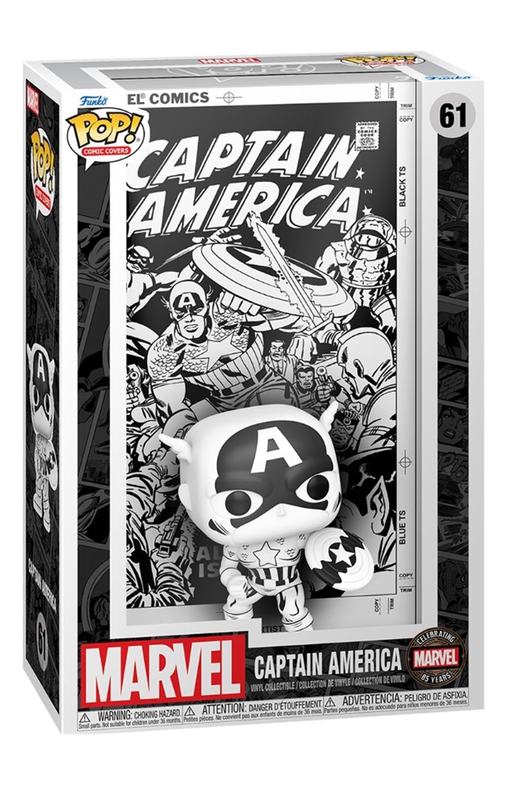 Marvel 85th Anniversary Captain America Black And White Funko Pop! Comic Cover Figure #61 With Case