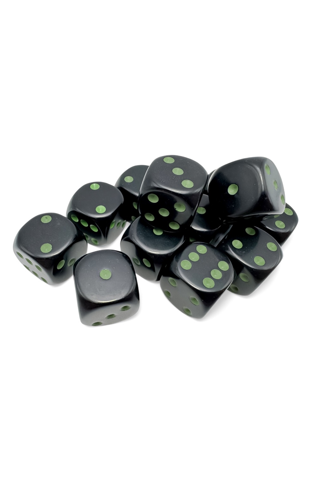 Chessex Opaque: 16Mm D6 Black/Green Dice Block  (12 Dice)