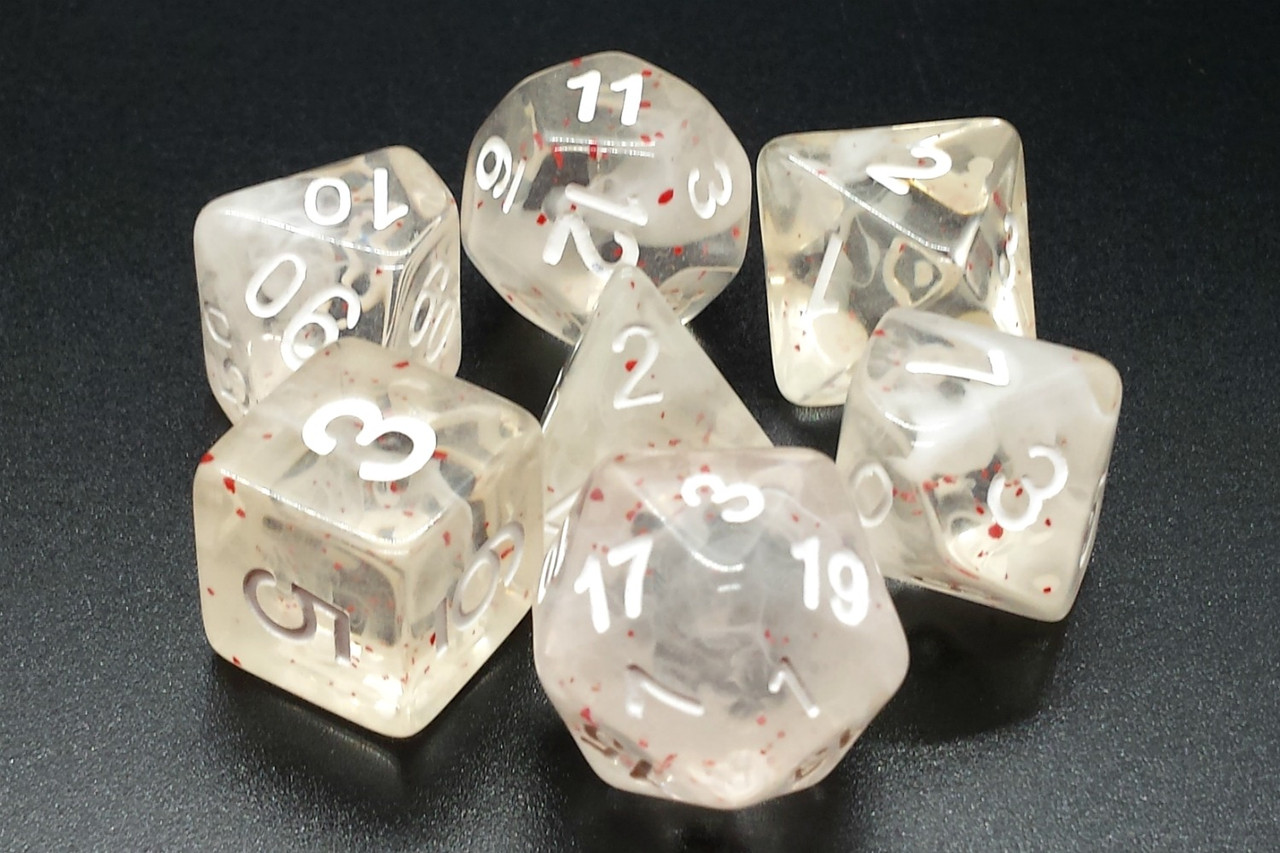 Old School 7 Piece Dnd RPG Dice Set Particles - Red Ice