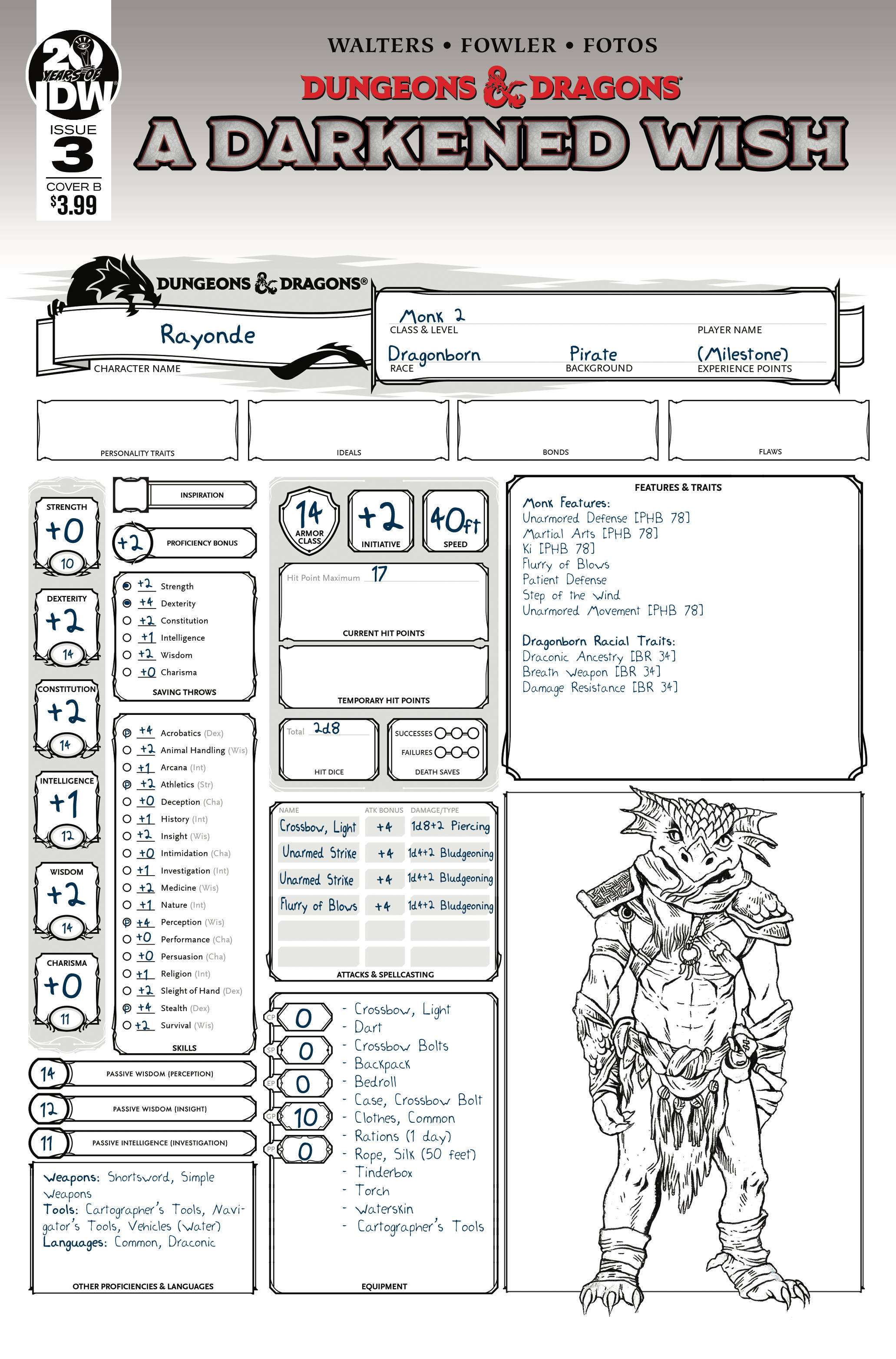 Dungeons & Dragons A Darkened Wish #3 Cover B Character Sheet