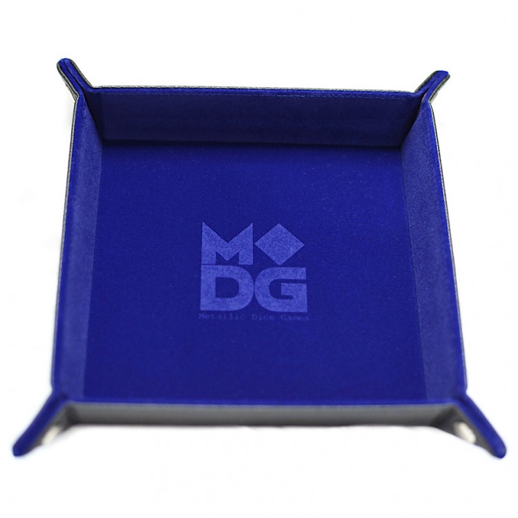 Velvet Folding Dice Tray: 10"X10" Blue With Leather Backing