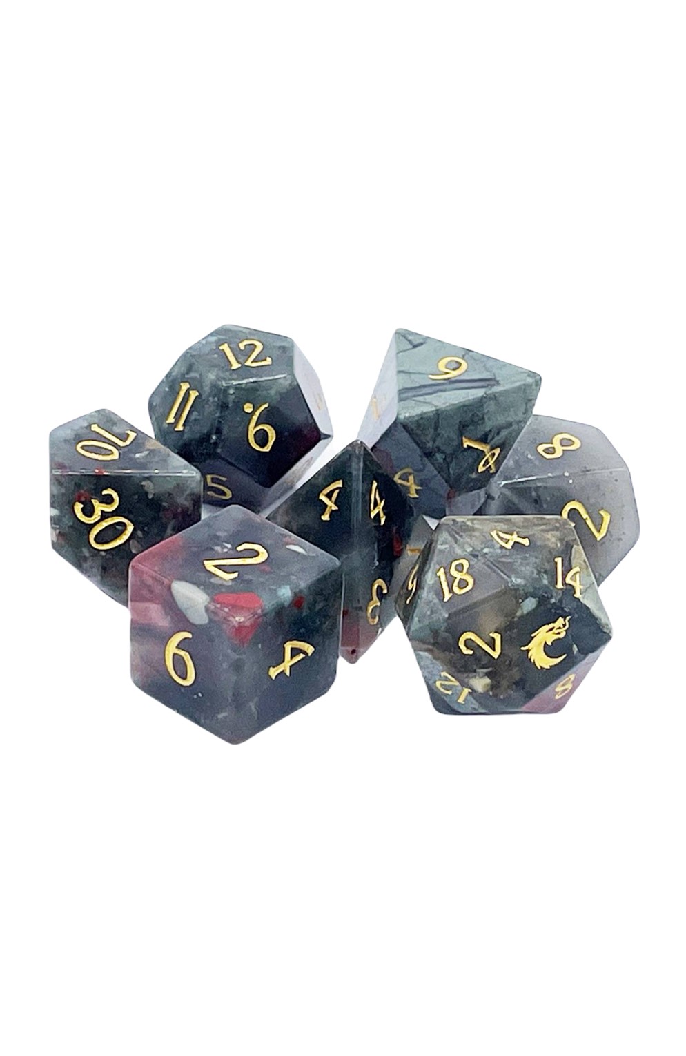 Old School 7 Piece Dnd Rpg Gemstone Set: Bloodstone