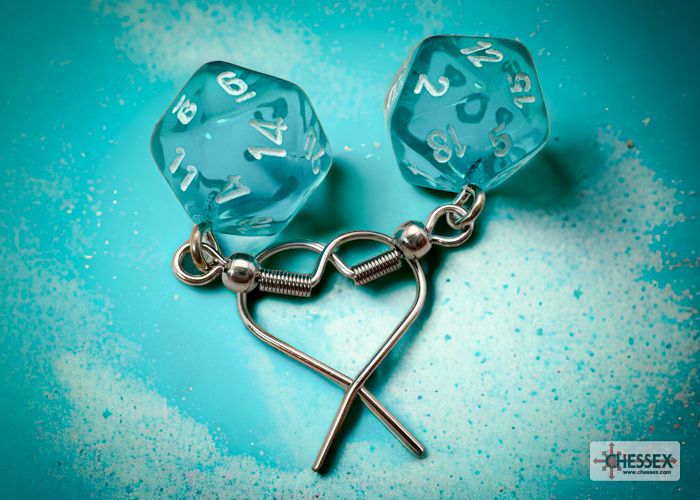 Hook Earrings Translucent Teal Mini D20 Pair