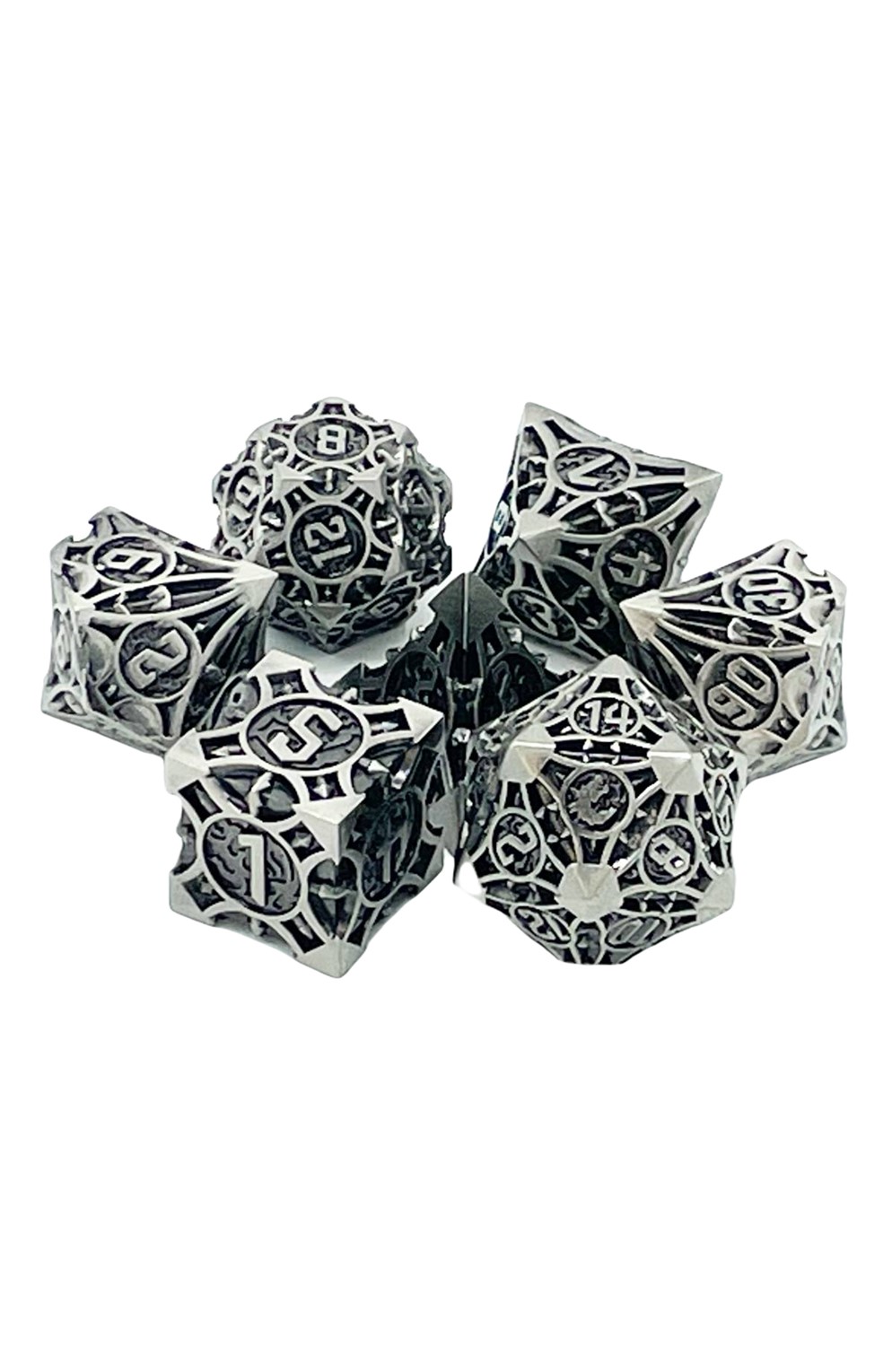 Old School 7 Piece Dnd Rpg Metal Dice Set: Gnome Forged - Ancient Silver