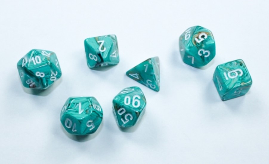 Chessex Dice: Marble Oxi-Copper/white Mini-Polyhedral 7-Die Set
