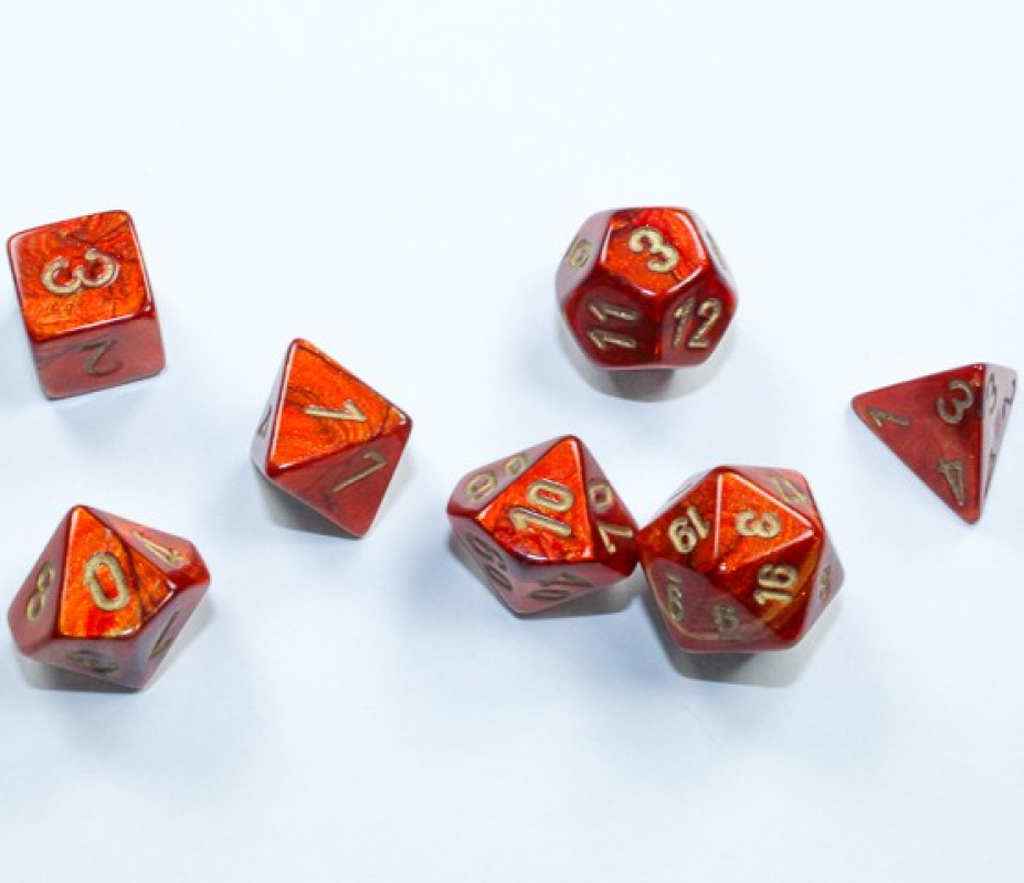 Chessex Dice: Scarab - Scarlet with Gold 7-Die Set