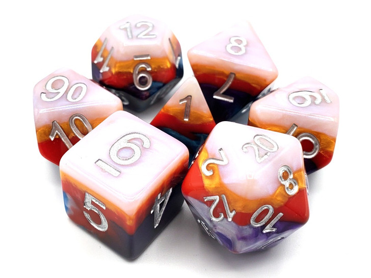 Old School 7 Piece Dnd RPG Dice Set Gradients - American Hero
