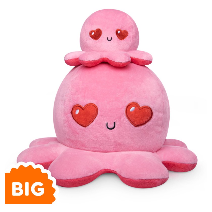 Big Reverible Octopus Plushie: Love Light Pink And Rage Pink