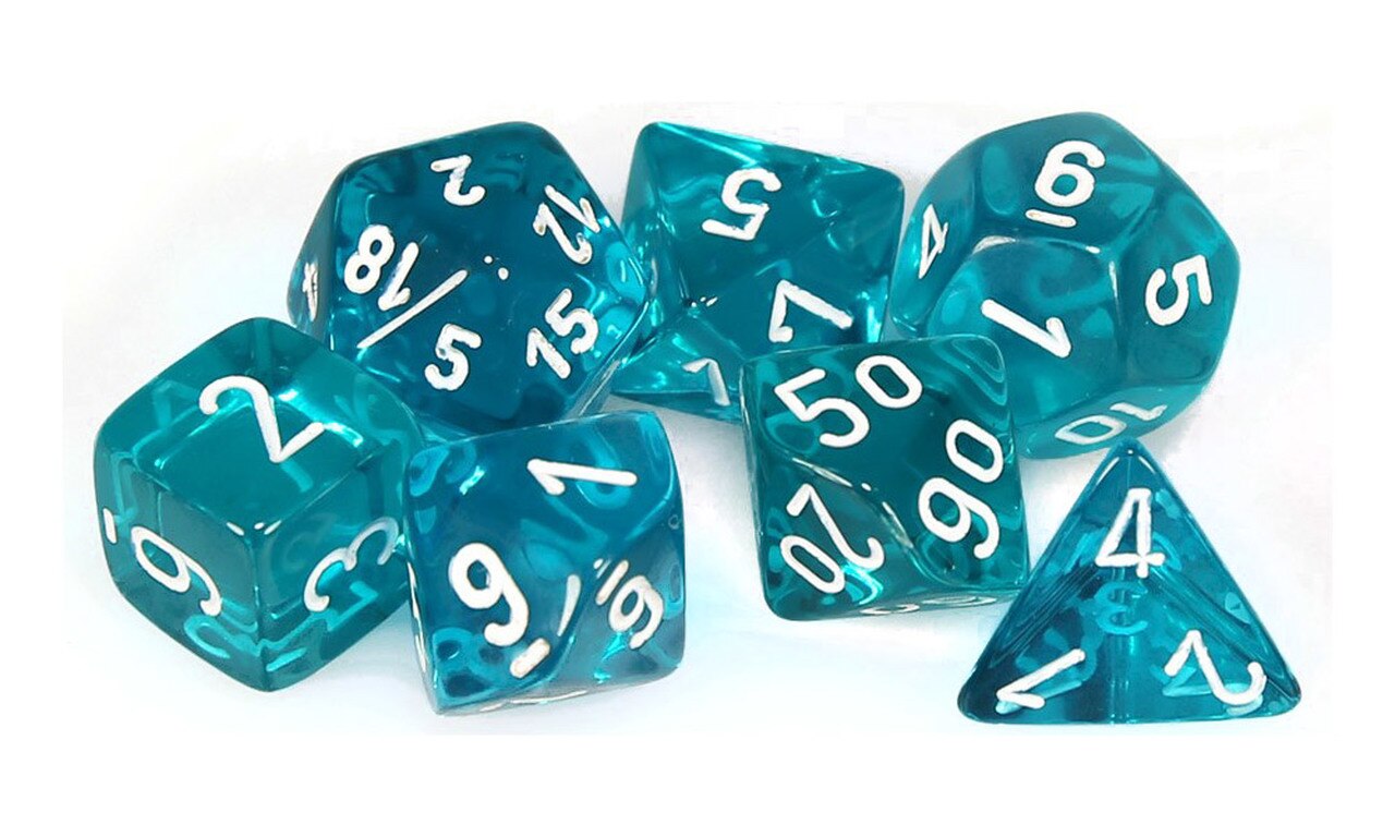 Chessex Dice: Polyhedral Translucent - Teal with White Numerals 7-Die Set (7)