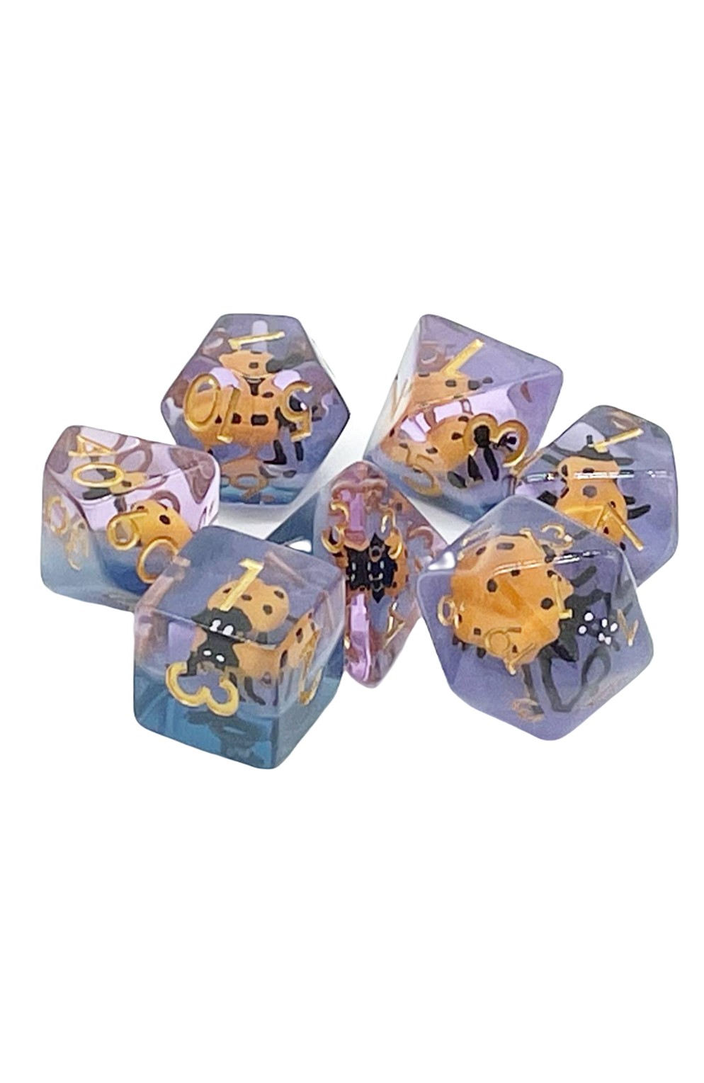 Old School 7 Piece Dnd Rpg Dice Set: Animal Kingdom - Ladybug - Yellow