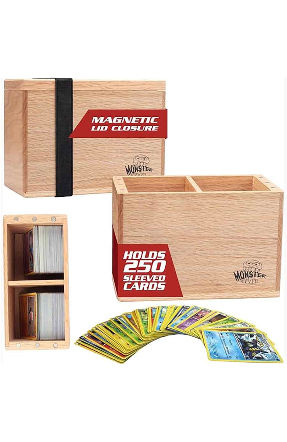 Monster Wooden Deck Box Double - Red Oak (250 Cards)