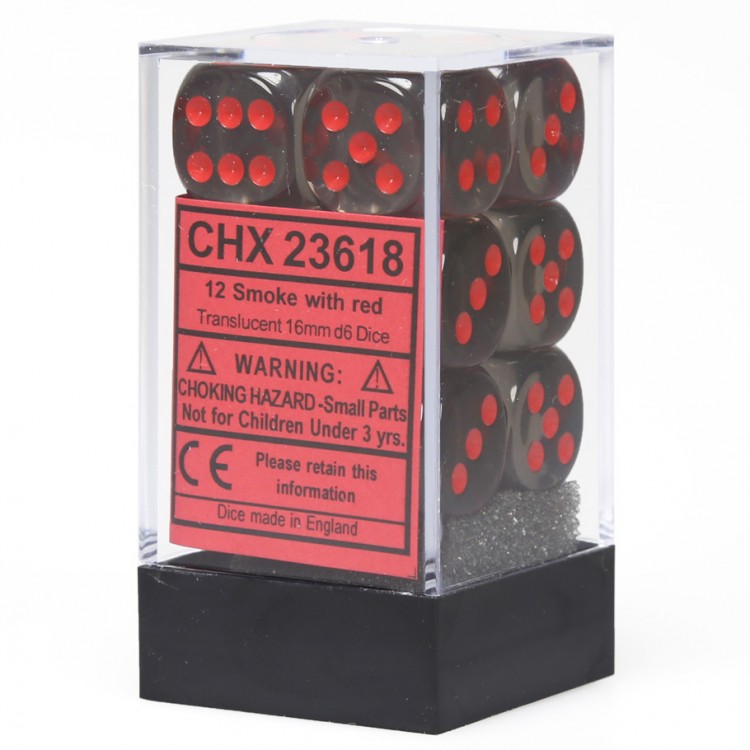 Dice D6 Chx23618 Translucent 16Mm Smoke Red (12)