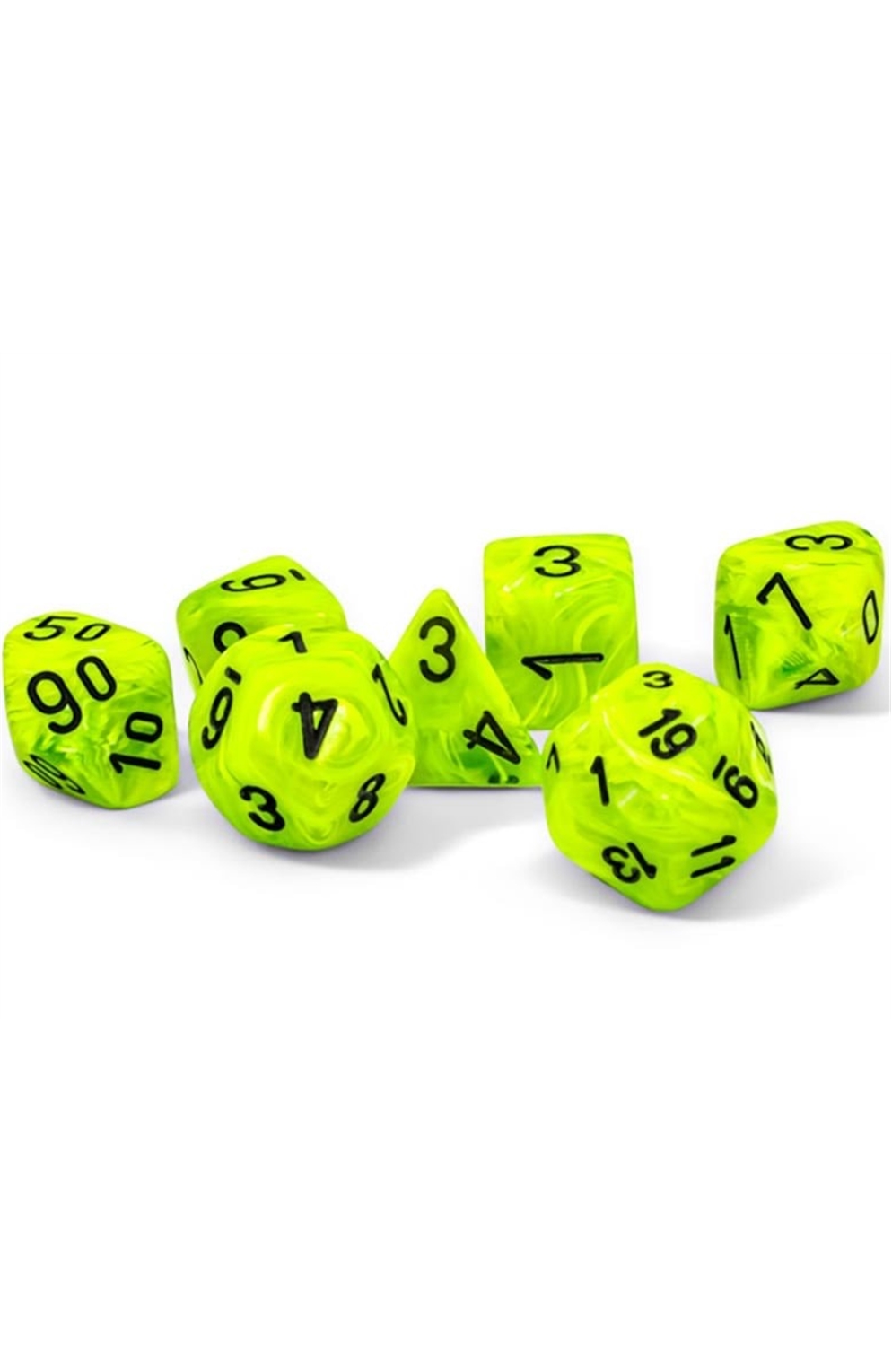 Chessex Mega-Hedral Dice Set: Vortex Bright Green With Black 7-Dice Set