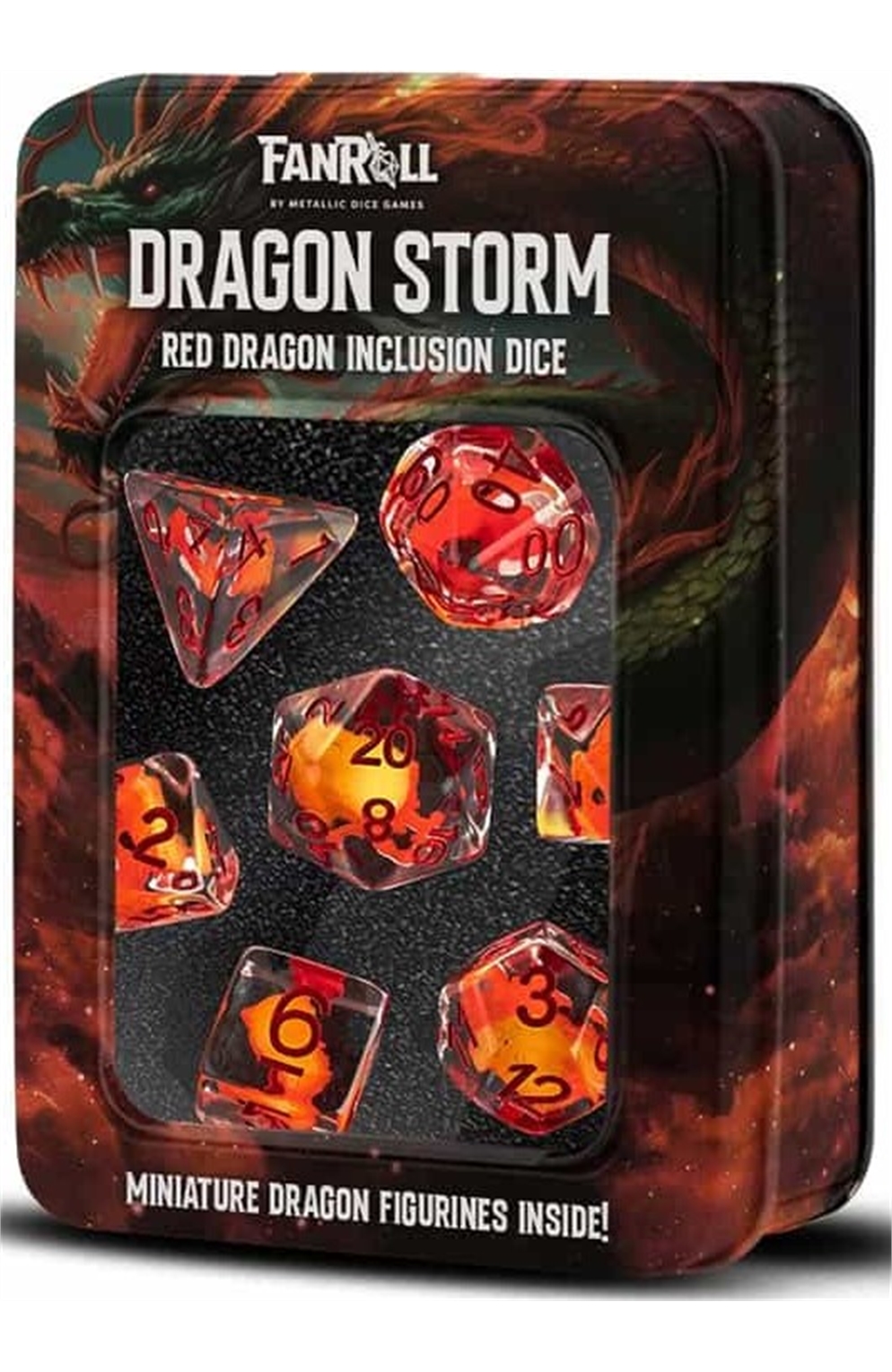 Fanroll: Dragon Storm Inclusion Resin Dice Set - Red Dragon (7Ct)