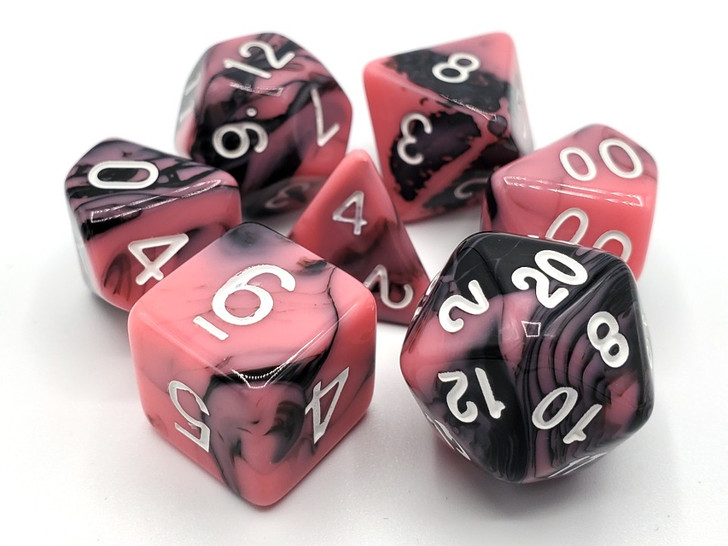 Old School 7 Piece Dnd RPG Dice Set Vorpal - Pink & Black