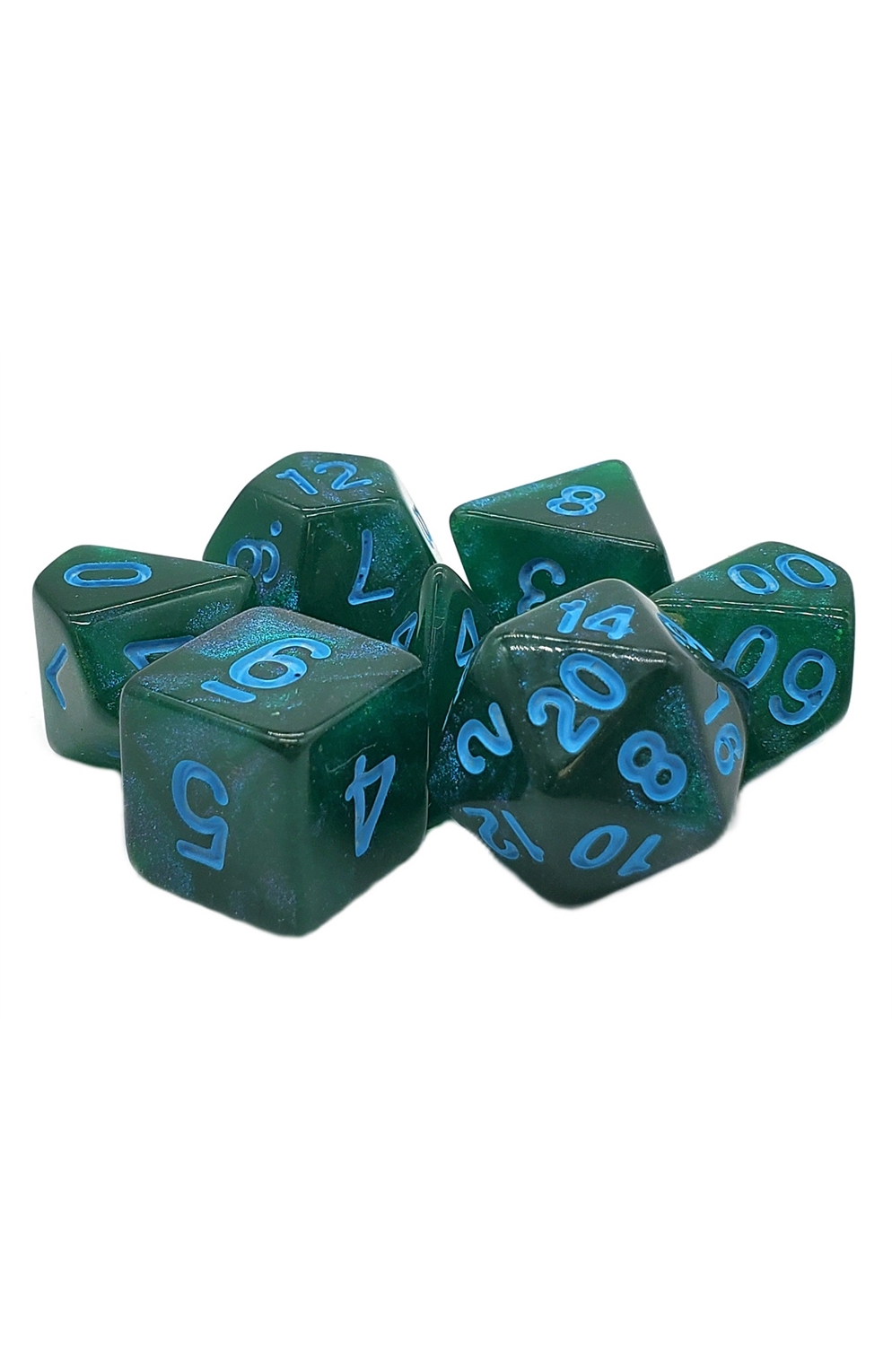 Old School 7 Piece Dnd Rpg Dice Set Galaxy - Forest Green Shimmer