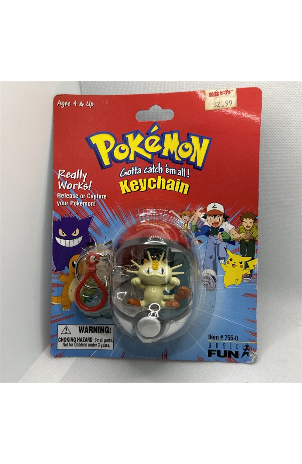 Basic Fun 1999 Pokemon Keychain Meowth