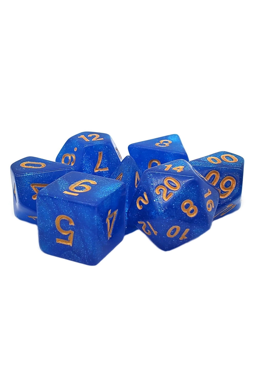 Old School 7 Piece Dnd Rpg Dice Set Galaxy - Blue Shimmer W/ Gold