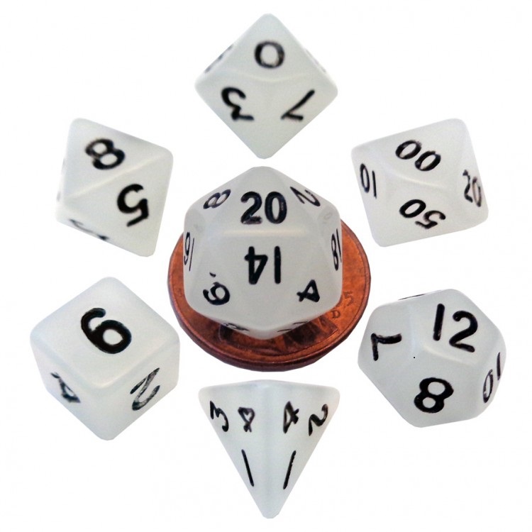 7-Set Mini: 10mm: Glow in the Dark Clear with Black Numbers
