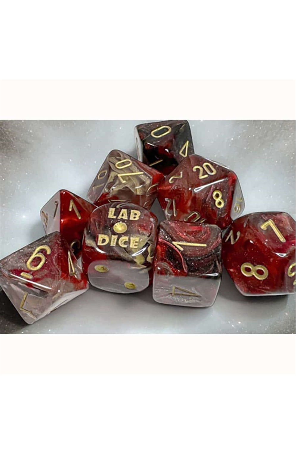Chessex Lab Dice Series 8: Gemini Red-Steel With White Numbers (7Ct)