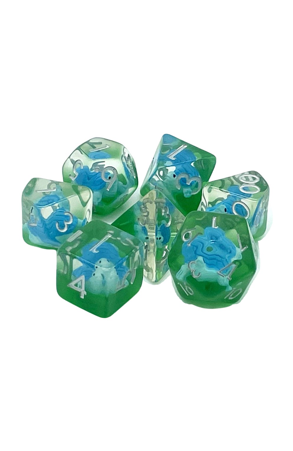 Old School 7 Piece Dnd Rpg Dice Set: Animal Kingdom - Turtle - Blue W/ Green