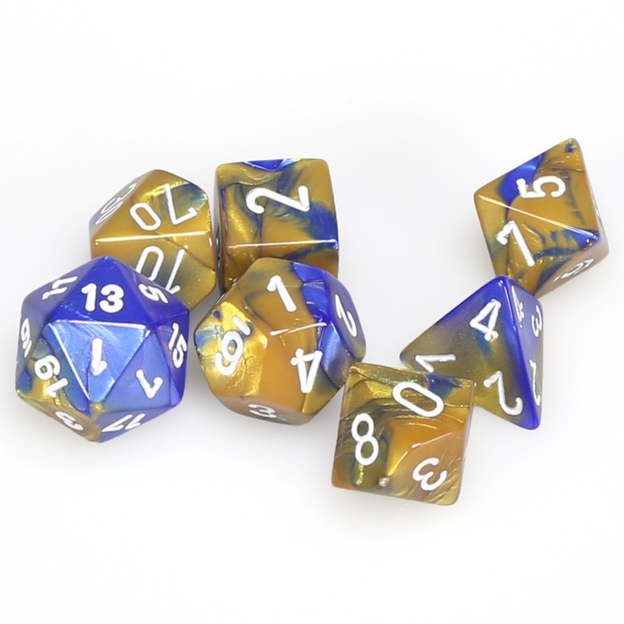 Dice Set of 7 - Chessex Gemini Blue & Gold with White Numerals CHX 26422