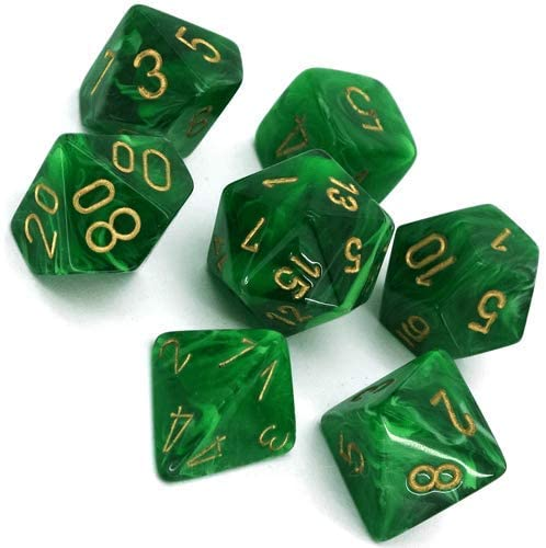 Dice Set of 7 - Chessex Vortex Green with Gold Numerals CHX 27435
