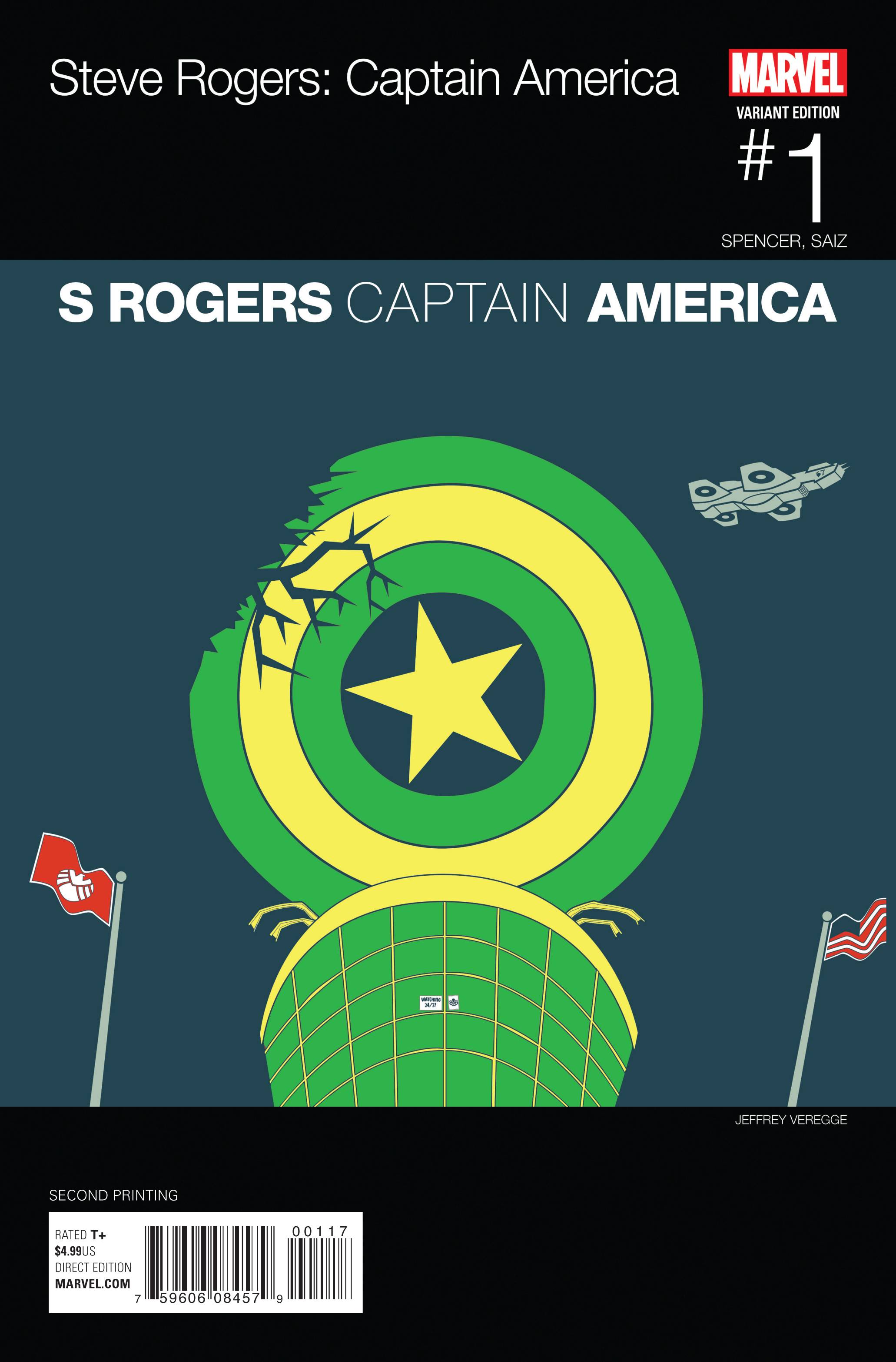 Captain America Steve Rogers #1 (Veregge Hip-&#8203;hop Remix 2nd Printing Variant) (2016)