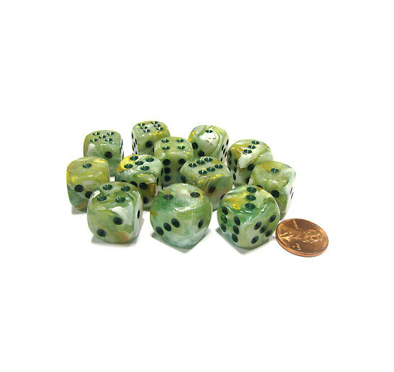 DICE D6 CHX27609 16mm Marble Green Dark Green (12)