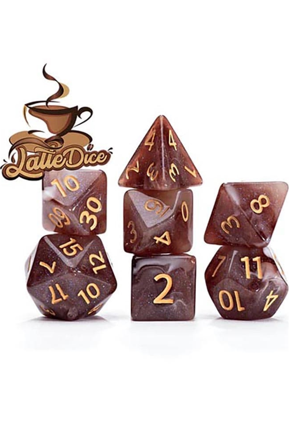 Gate Keeper Aether Dice - 7-Die Set "Latte Dice" (Brown & Cream With Cream Numbers)