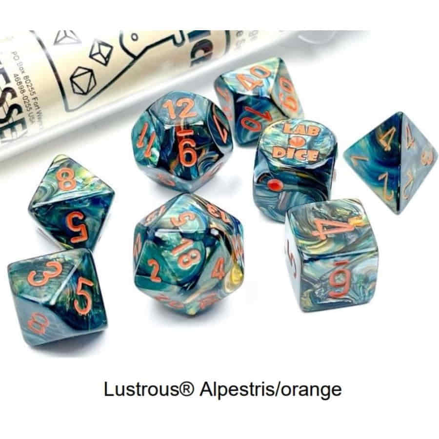 Chessex Lab Dice Series 5: (Luminary) Lustrous Alpestris with Orange Numbers (7ct)