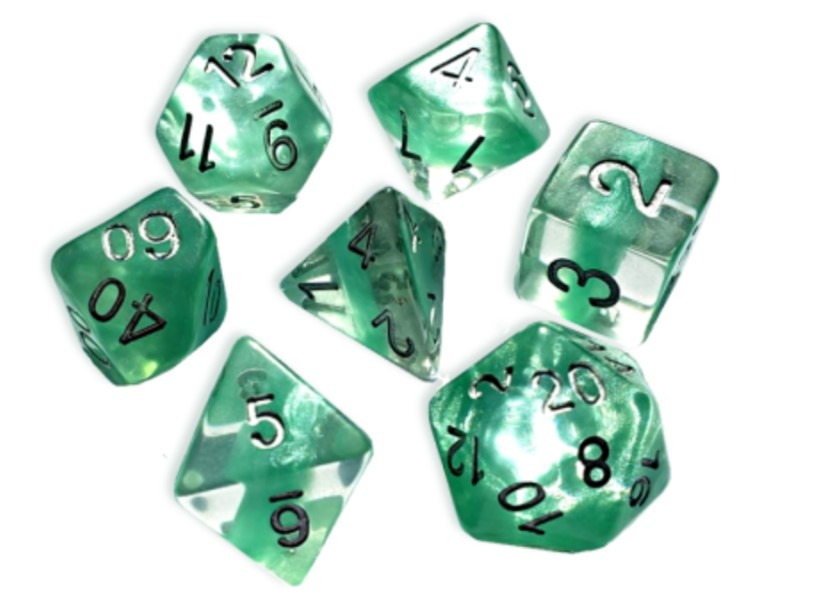 Gate Keeper Neutron Dice: Mint - Light Green Polyhedral Premium Translucent 7-Die Set in Dice Keep