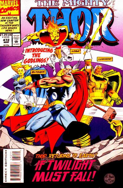 Thor #472-Very Fine (7.5 – 9)  First Appearance of The Godlings: Blitzana, Loga, And Luminor 