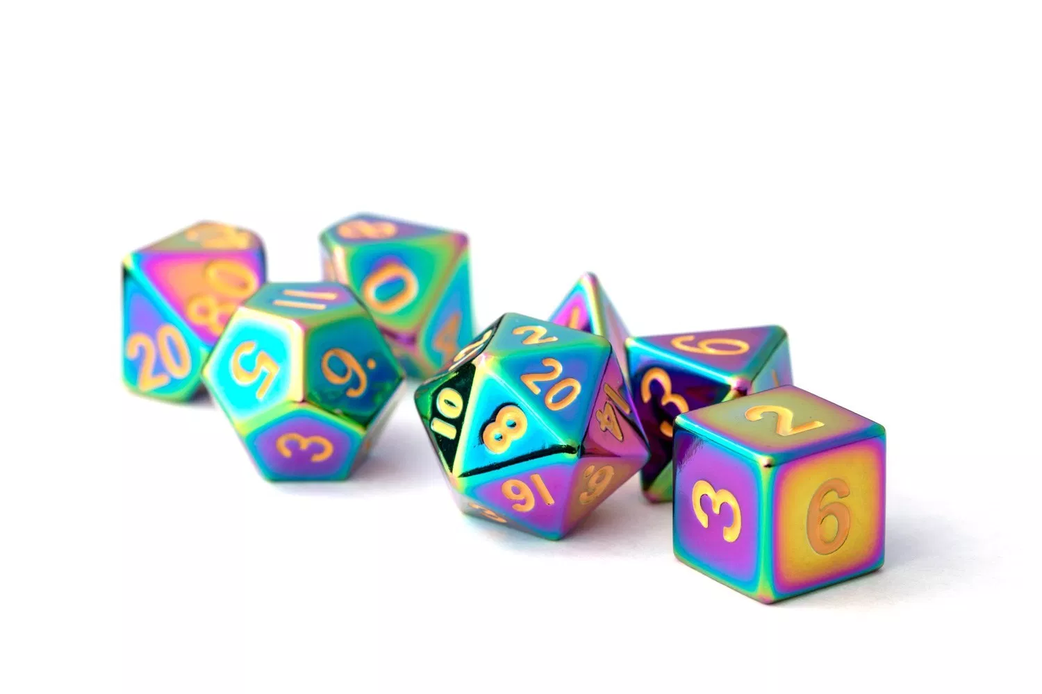 Dice 7-set: 16mm Flame Torched Rainbow Metal