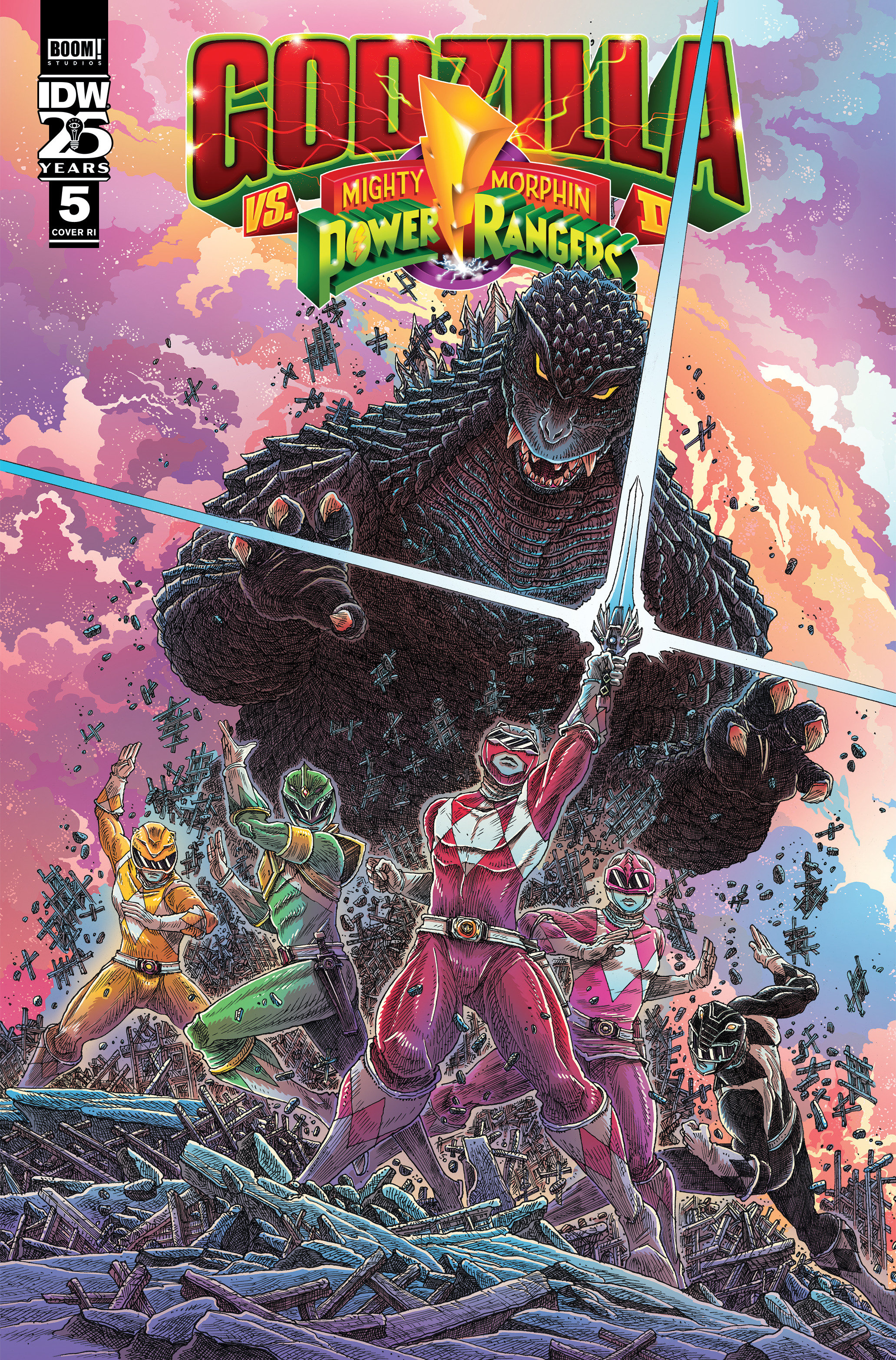 Godzilla Vs. The Mighty Morphin Power Rangers II #5 Cover Stokoe 1 for 10 Incentive Variant