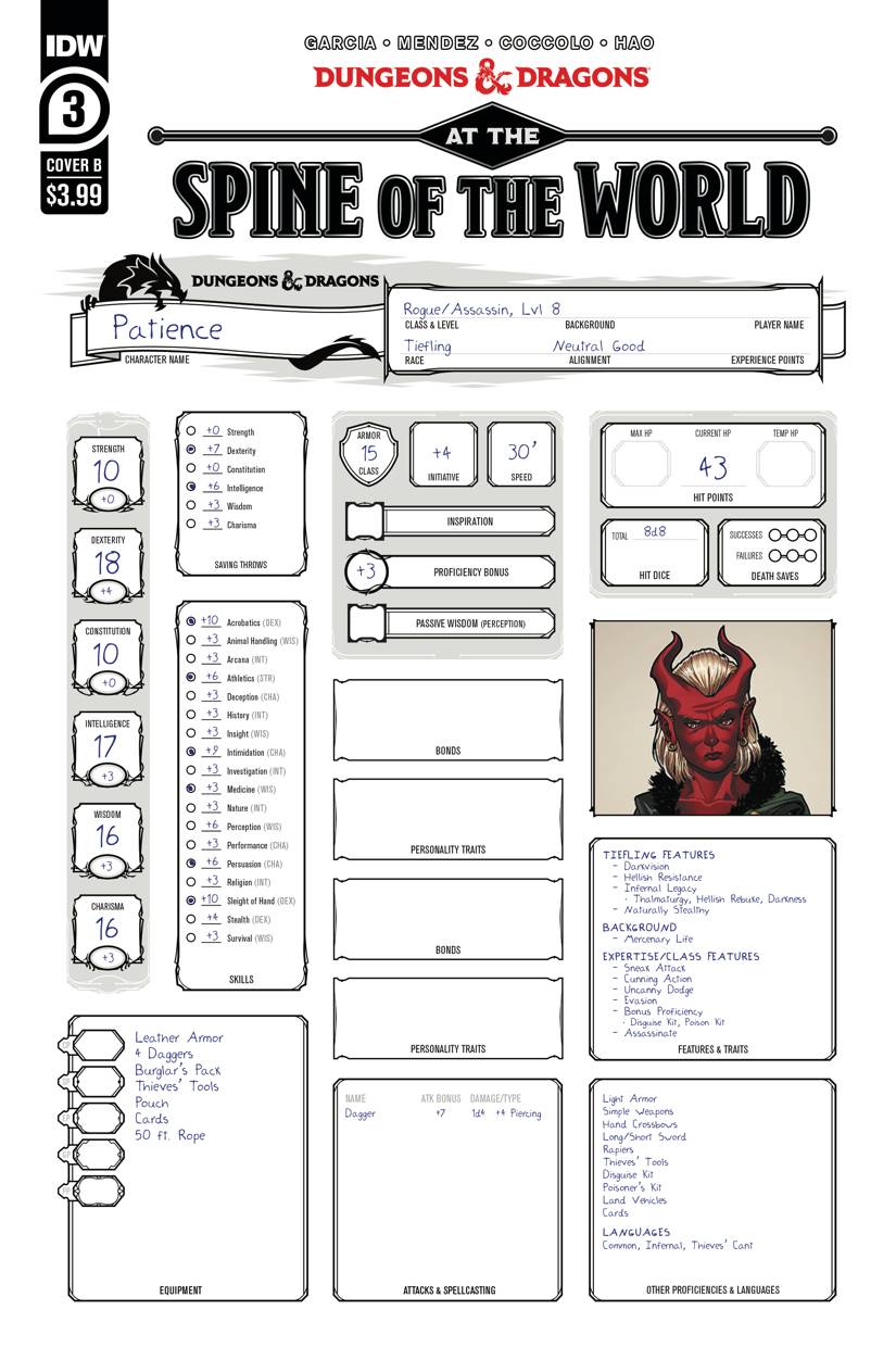 Dungeons & Dragons At Spine of World #3 Cover B Character Sheet (Of 4)