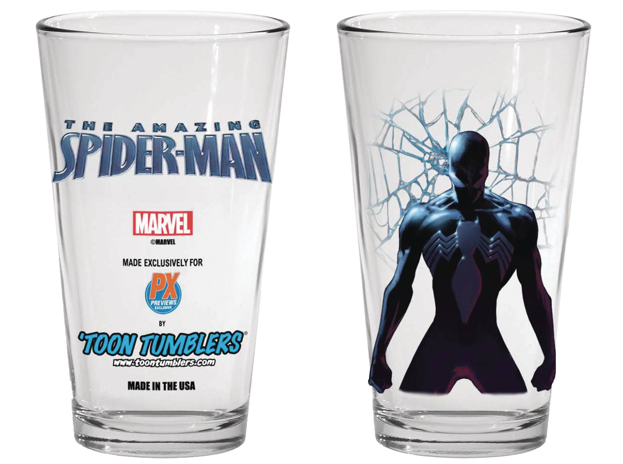 Toon Tumblers Marvel Spider-Man Black Costume Px Pint Glass 