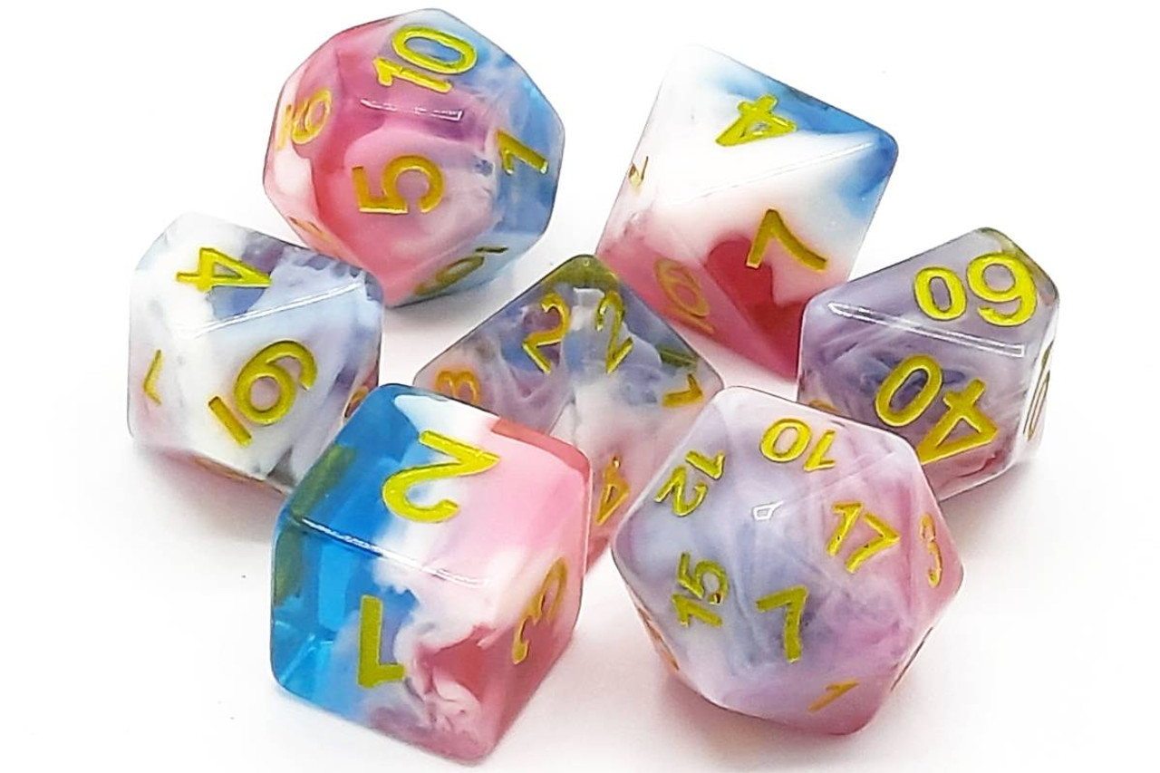 Old School 7 Piece Dnd Rpg Dice Set Gradients - Winter's Rose