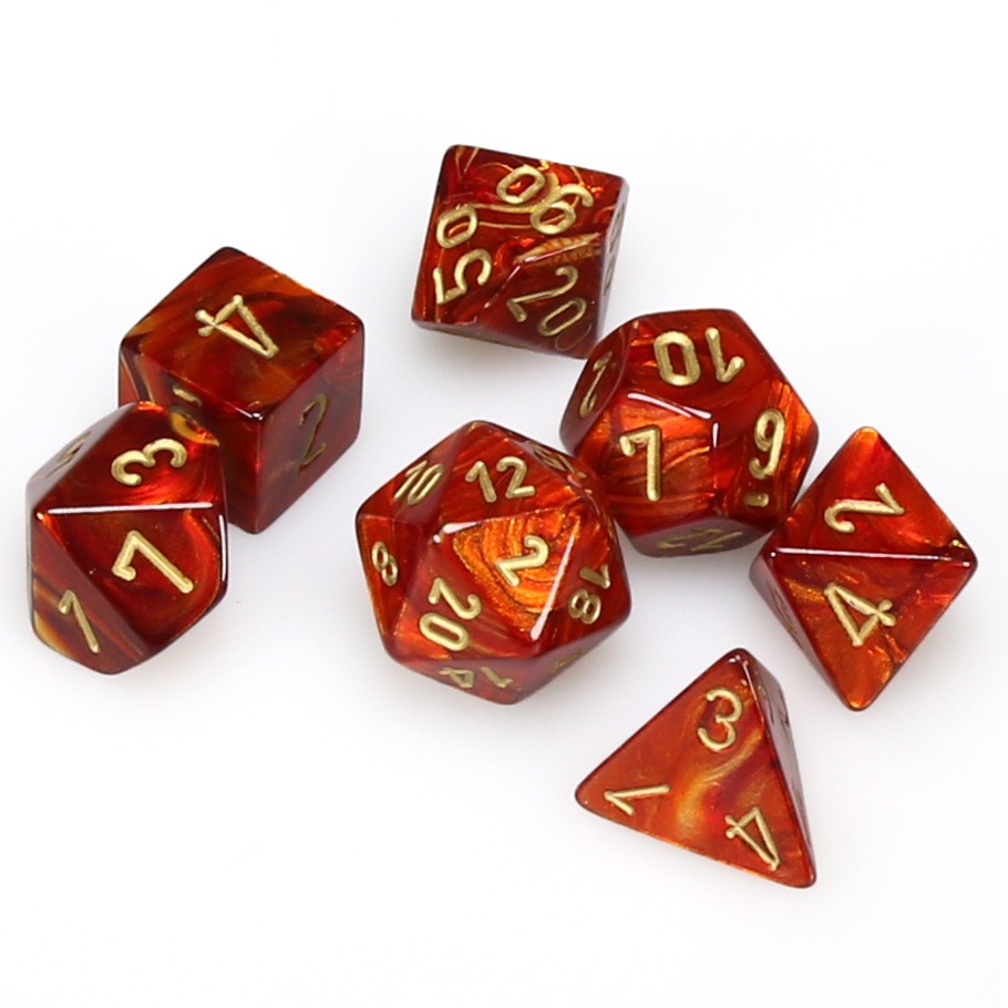 Dice Set of 7 - Chessex Scarab Scarlet with Gold Numerals