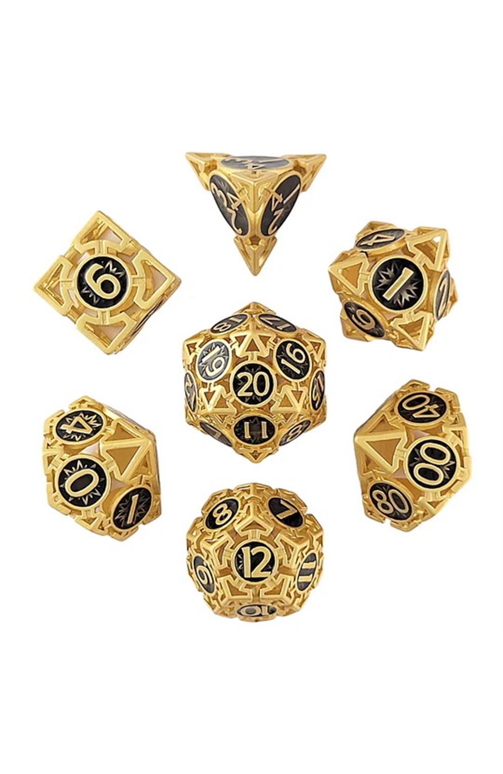 Wind's Rose Gold Hollow Metal Rpg Dice Set