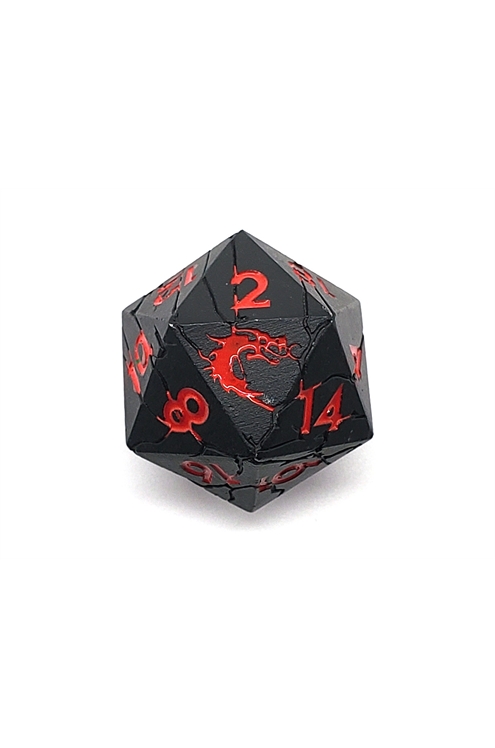 Old School Dnd Rpg Metal D20: Orc Forged - Matte Black W/ Red Osdmtl-12720