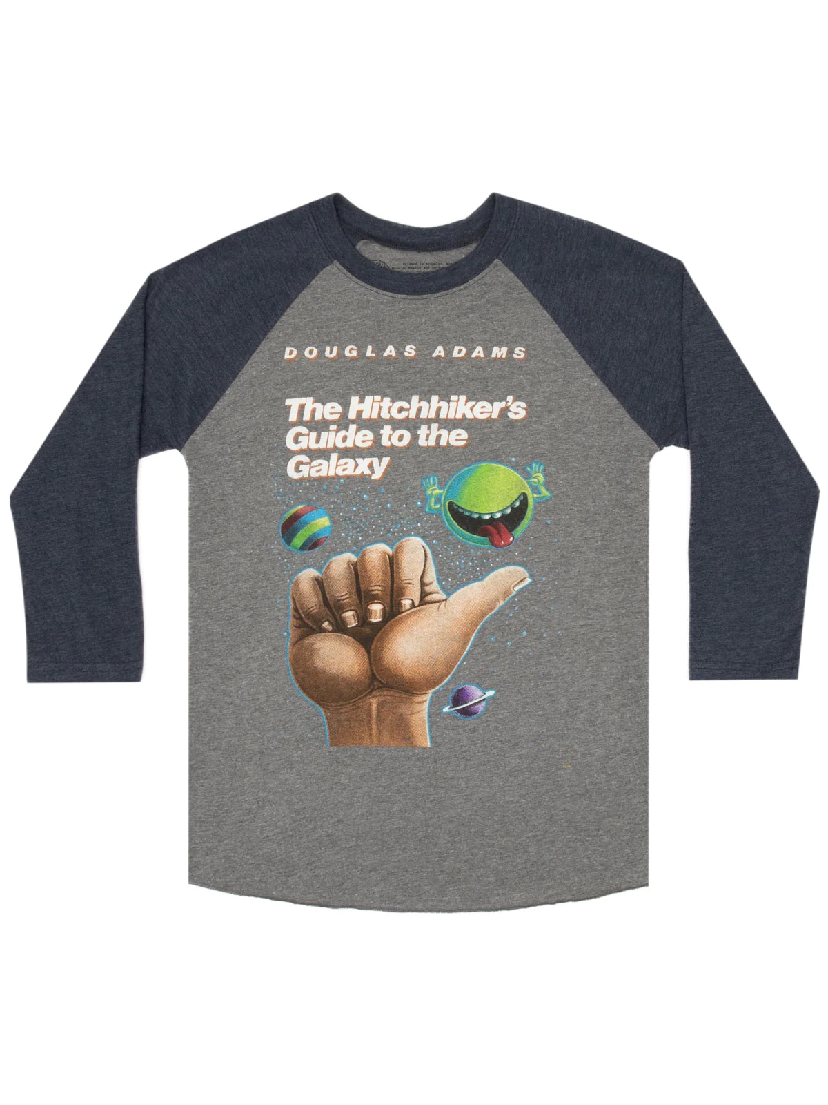 The Hitchhiker's Guide To The Galaxy (Indigo) Unisex 3/4 Sleeve Raglan Large