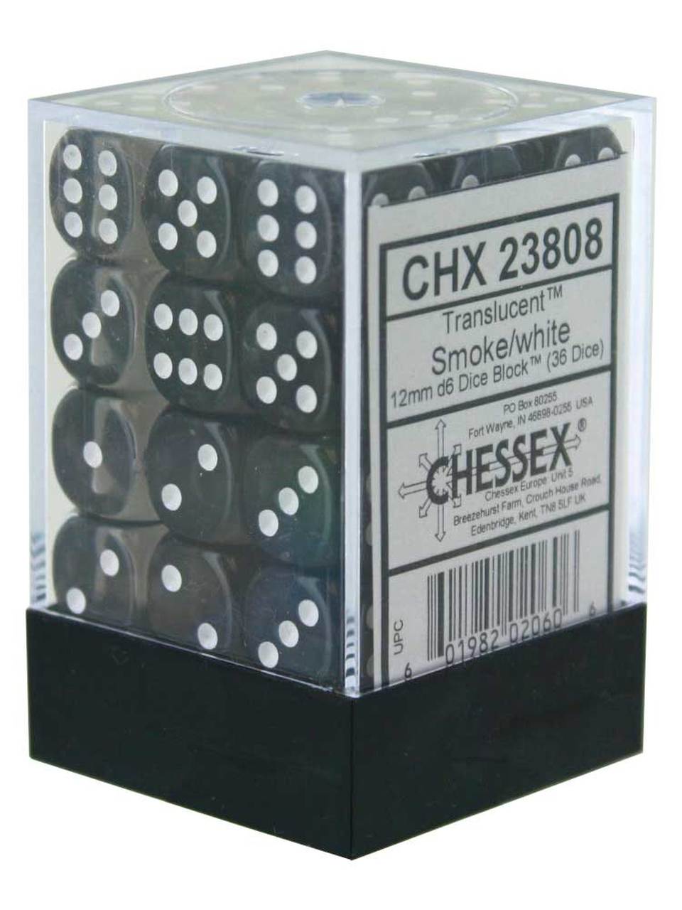 DICE D6 CHX23808 Translucent 12mm Smoke White (36)